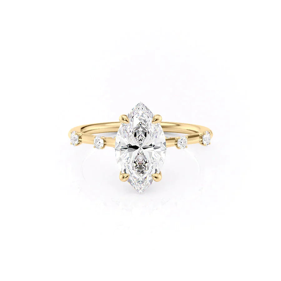 The Serena Set With A 2.5 Carat Marquise 14K Yellow Gold Lab Diamond
