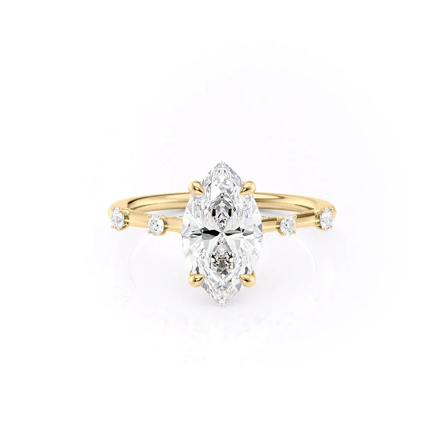 The Serena Set  With A 1 Carat Marquise 14K Yellow Gold Moissanite
