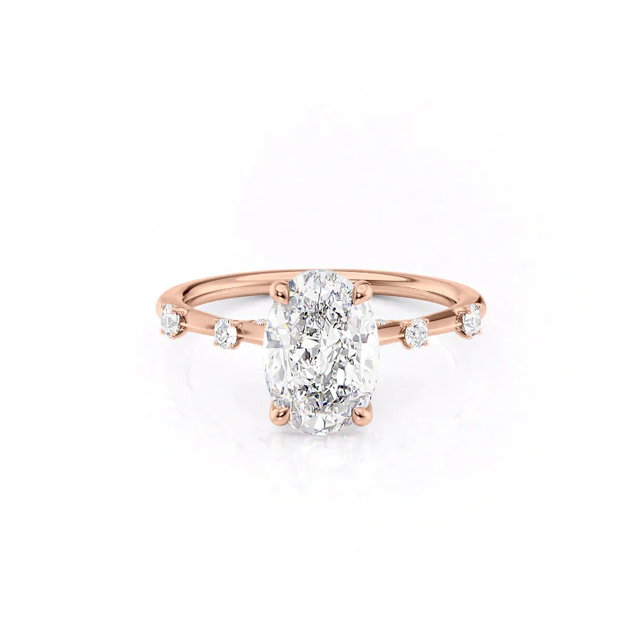 The Serena Set  With A 5 Carat Oval 14K Rose Gold Moissanite