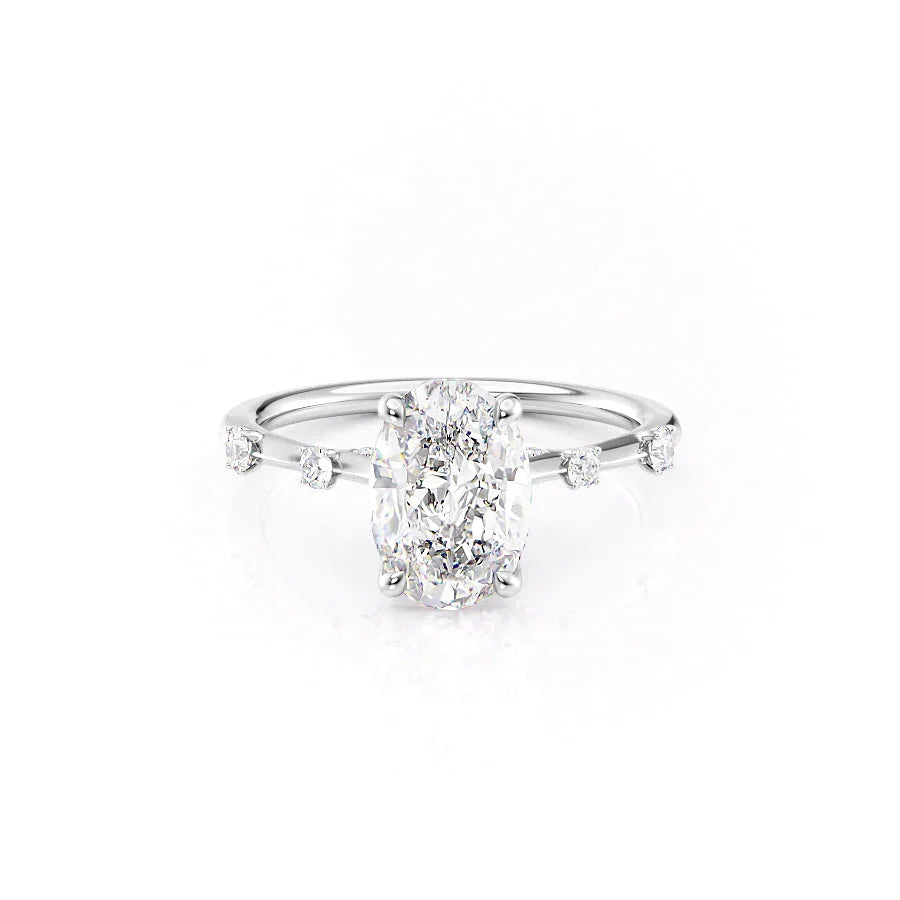 The Serena Set  With A 1 Carat Oval 18K White Gold Moissanite