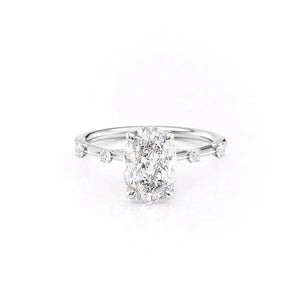 The Serena Set  With A 3.5 Carat Oval 14K White Gold Moissanite
