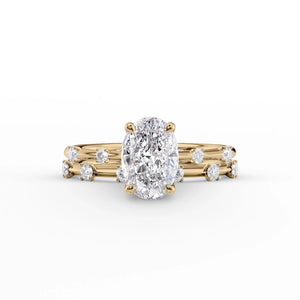 The Serena Set  With A 3 Carat Oval 18K Yellow Gold Moissanite