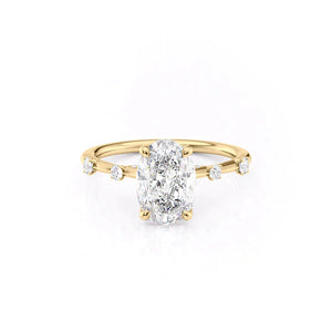 The Serena Set  With A 5 Carat Oval 18K Yellow Gold Moissanite