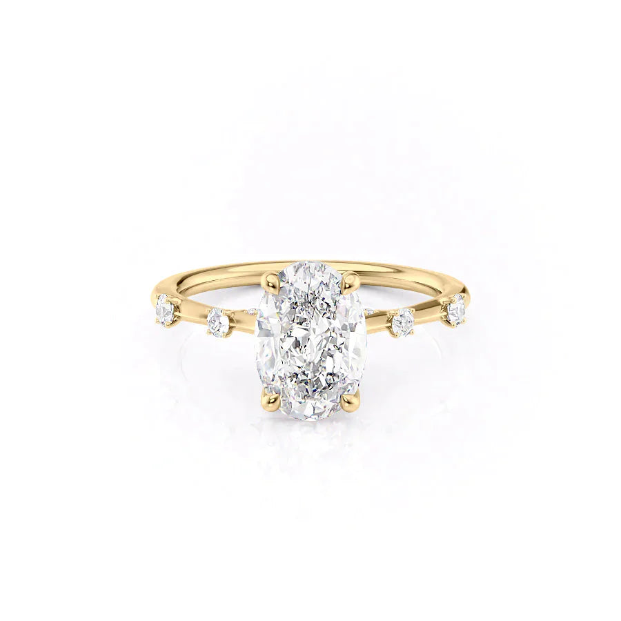 The Serena Set  With A 3 Carat Oval 14K Yellow Gold Moissanite