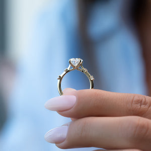 The Serena Set  With A 3 Carat Oval 18K Yellow Gold Moissanite