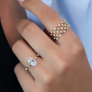 The Serena Set  With A 3 Carat Oval 18K Yellow Gold Moissanite