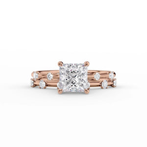 The Serena Set  With A 3 Carat Princess 14K Rose Gold Moissanite
