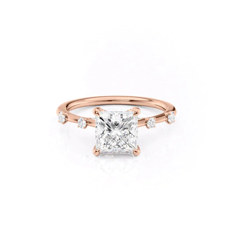 The Serena Set  With A 3 Carat Princess 14K Rose Gold Moissanite