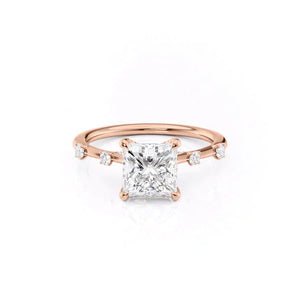 The Serena Set  With A 3 Carat Princess 14K Rose Gold Moissanite