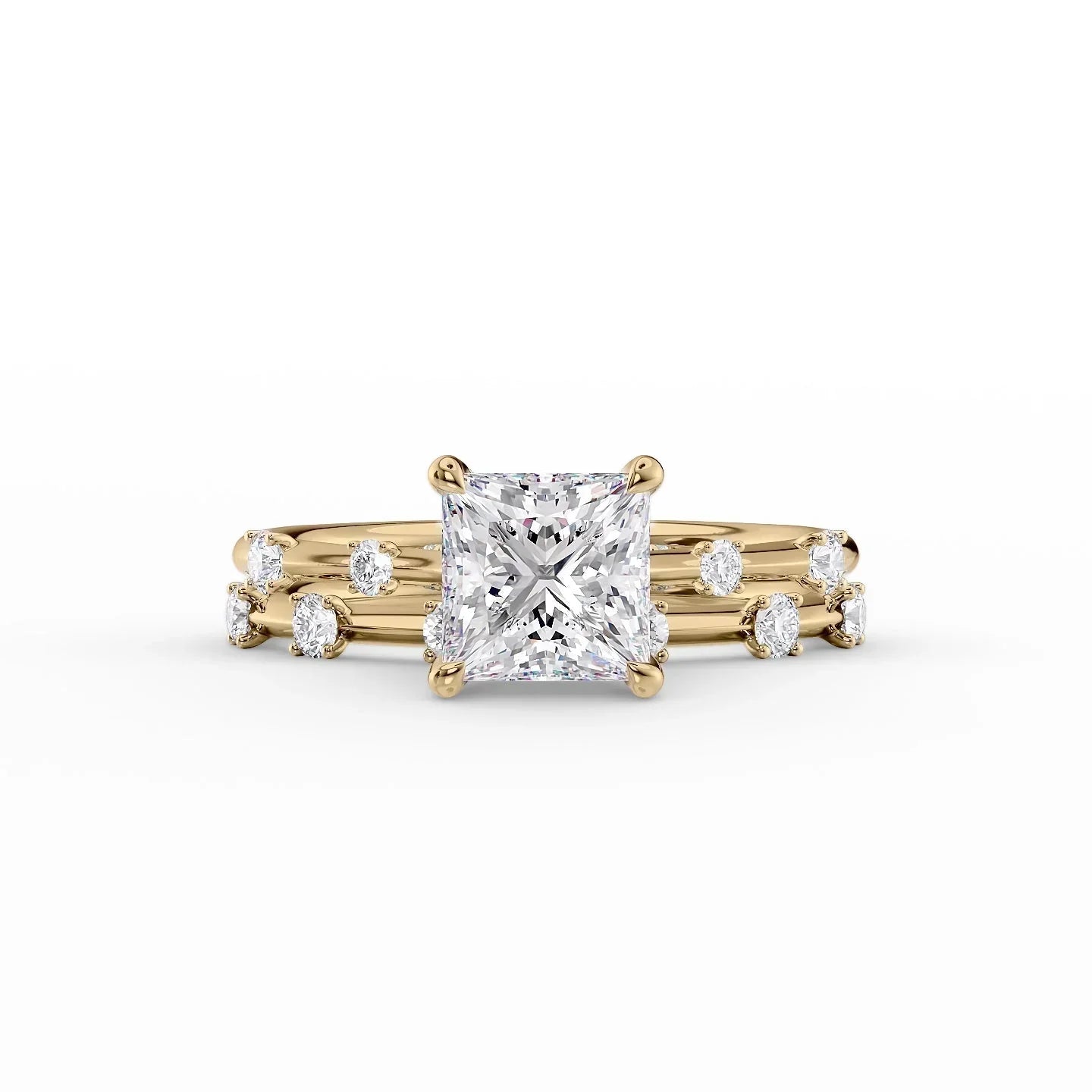 The Serena Set  With A 3 Carat Princess 18K Yellow Gold Moissanite