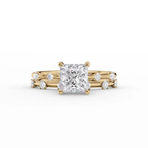 The Serena Set With A 3 Carat Princess 18K Yellow Gold Lab Diamond