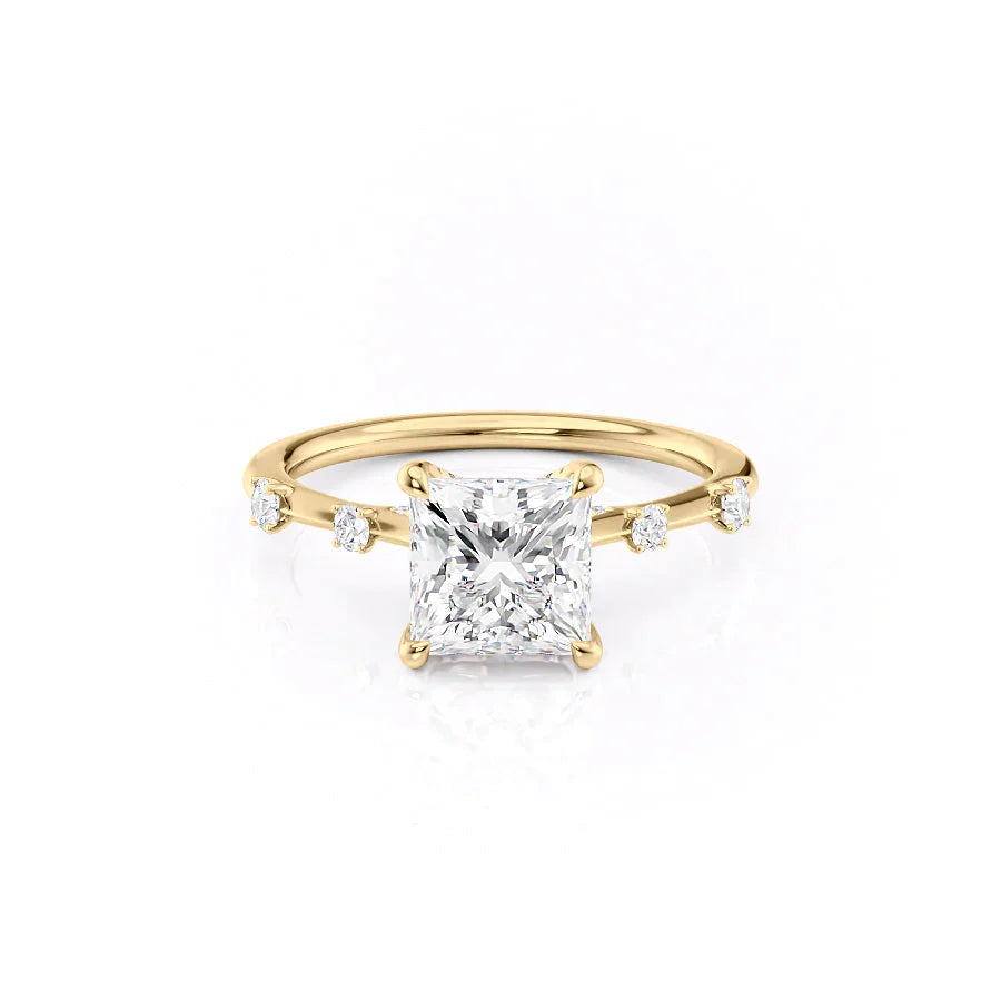 The Serena Set  With A 3 Carat Princess 18K Yellow Gold Moissanite