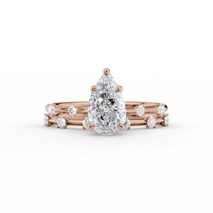 The Serena Set  With A 5 Carat Pear 14K Rose Gold Moissanite