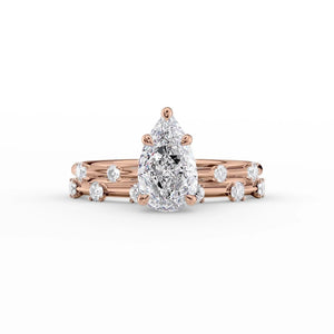 The Serena Set  With A 3 Carat Pear 14K Rose Gold Moissanite