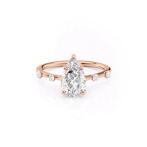 The Serena Set With A 2 Carat Pear 14K Rose Gold Lab Diamond