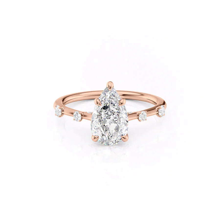 The Serena Set  With A 1 Carat Pear 14K Rose Gold Moissanite
