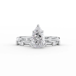 The Serena Set  With A 1 Carat Pear 18K White Gold Moissanite