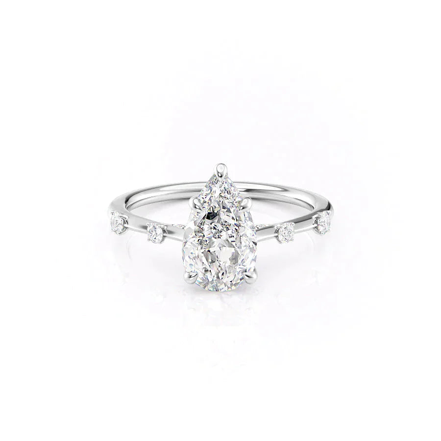 The Serena Set  With A 4 Carat Pear 18K White Gold Moissanite