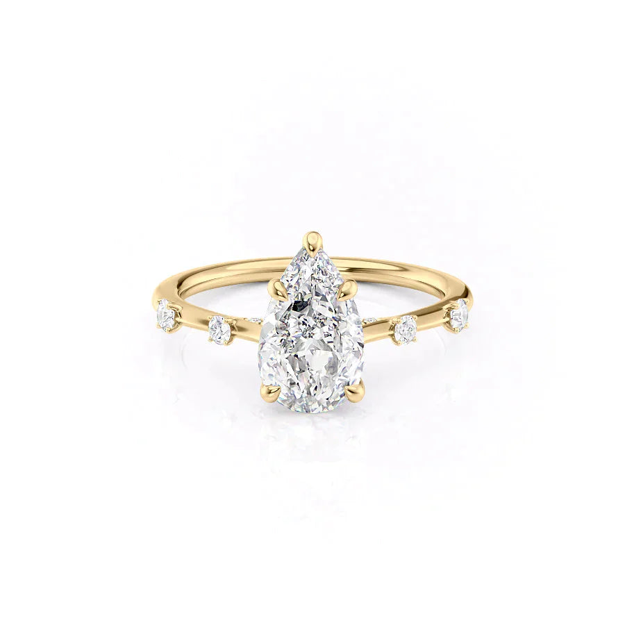 The Serena Set  With A 2.5 Carat Pear 14K Yellow Gold Moissanite