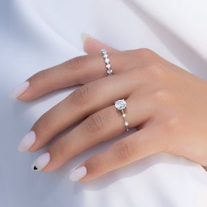 The Serena Set  With A 3 Carat Round 14K White Gold Moissanite