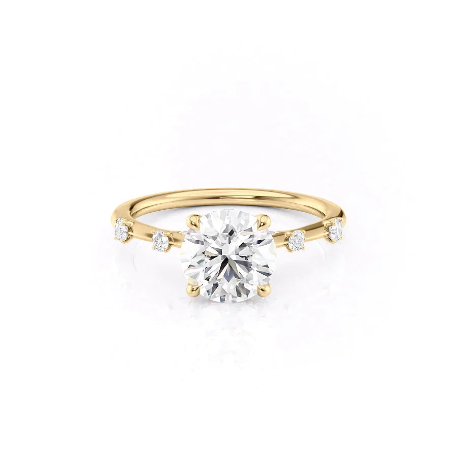 The Serena Set  With A 1.5 Carat Round 14K Yellow Gold Moissanite