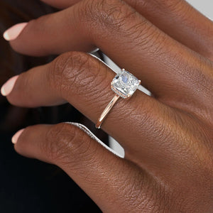 The Low Profile Kamellie Set  With A 1.5 Carat Cushion 18K Rose Gold Solitaire Moissanite