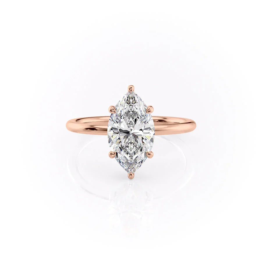 The Low Profile Kamellie Set  With A 1 Carat Marquise 18K Rose Gold Solitaire Moissanite
