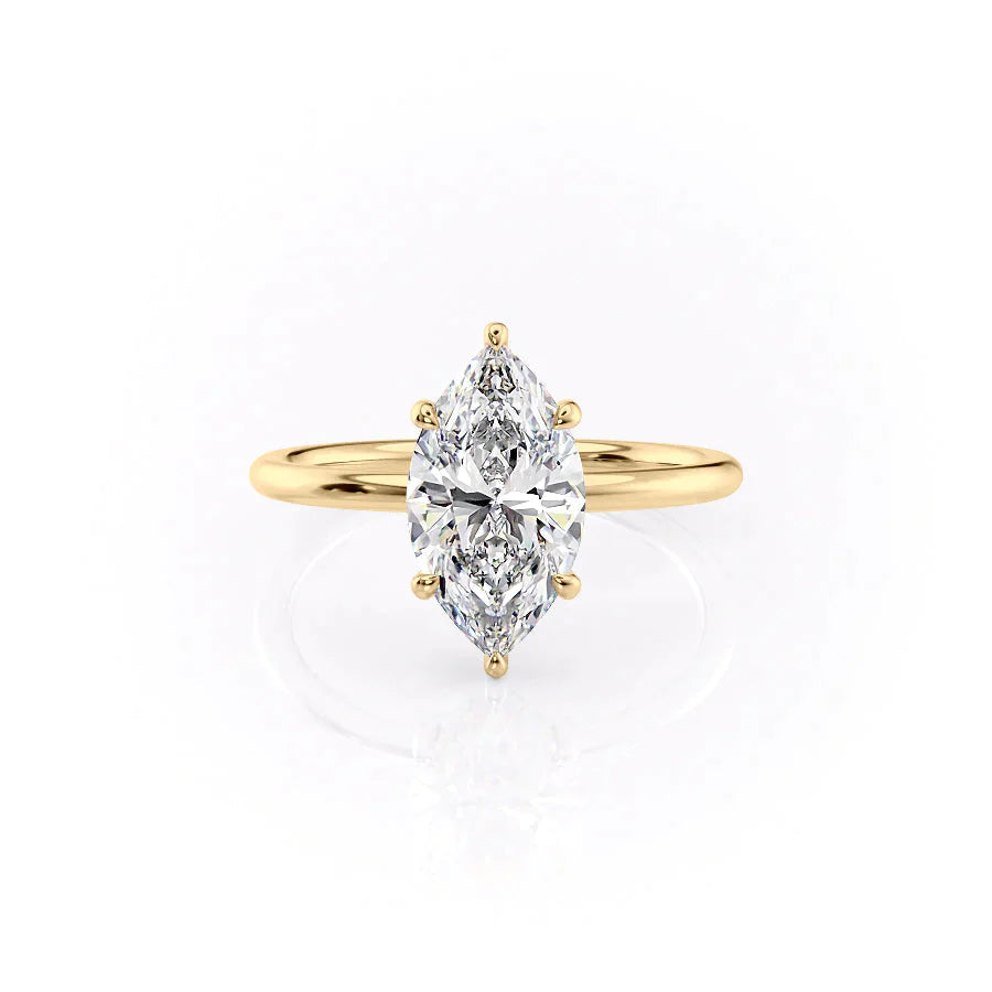 The Low Profile Kamellie Set With A 1 Carat Marquise 14K Yellow Gold Lab Diamond