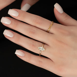 The Low Profile Kamellie Set With A 1 Carat Marquise 14K Yellow Gold Lab Diamond
