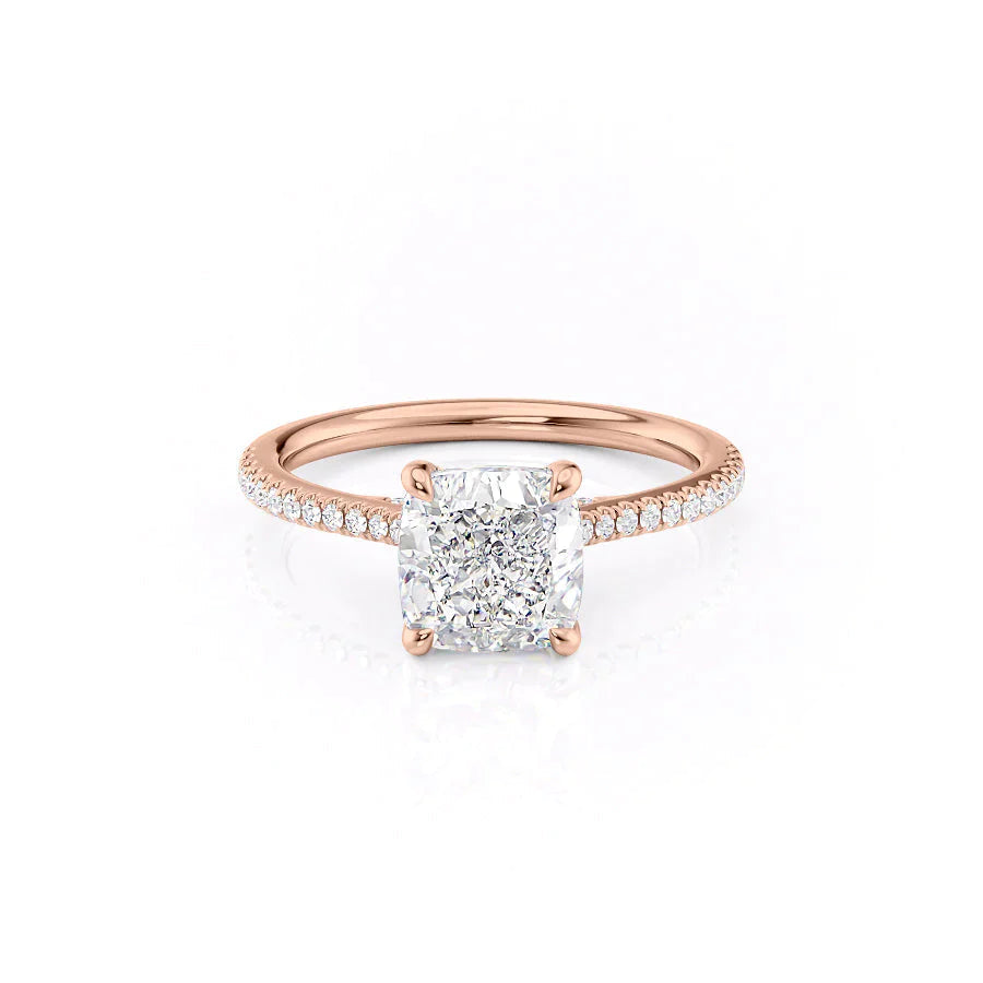 The Pave Claire Set  With A 2.5 Carat Cushion 14K Rose Gold Moissanite