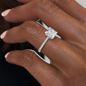 The Pave Claire Set  With A 3 Carat Cushion 18K White Gold Moissanite