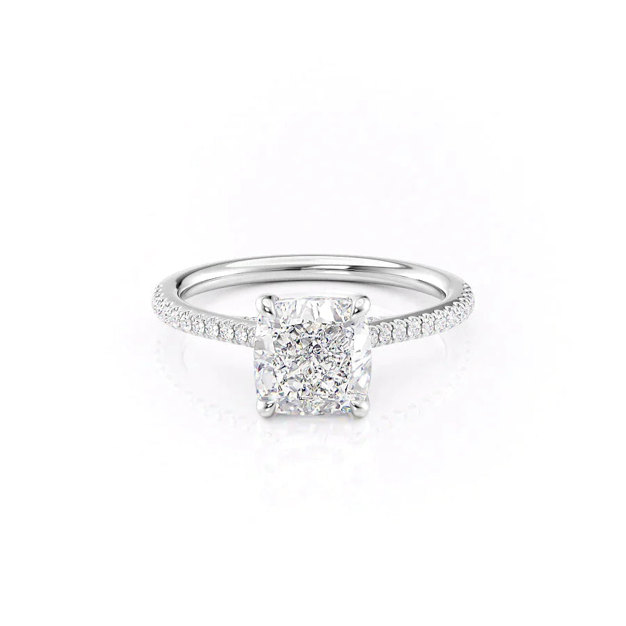 The Pave Claire Set With A 2.5 Carat Cushion 18K White Gold Lab Diamond