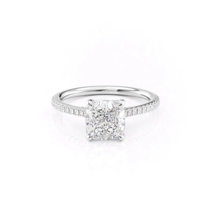 The Pave Claire Set  With A 3 Carat Cushion 14K White Gold Moissanite
