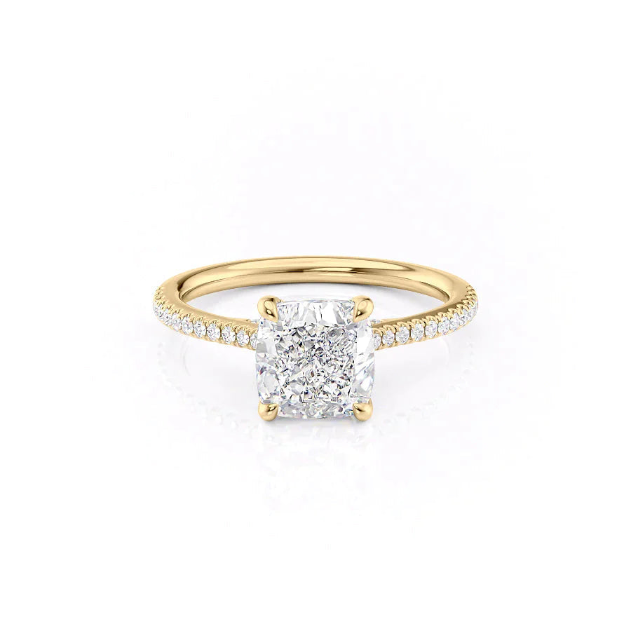 The Pave Claire Set  With A 2.5 Carat Cushion 14K Yellow Gold Moissanite