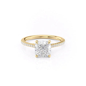 The Pave Claire Set  With A 3.5 Carat Cushion 18K Yellow Gold Moissanite