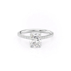 The Pave Claire Set  With A 2.5 Carat E. Cushion 14K White Gold Moissanite