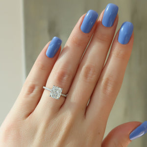 The Pave Claire Set  With A 3 Carat E. Cushion 14K White Gold Moissanite