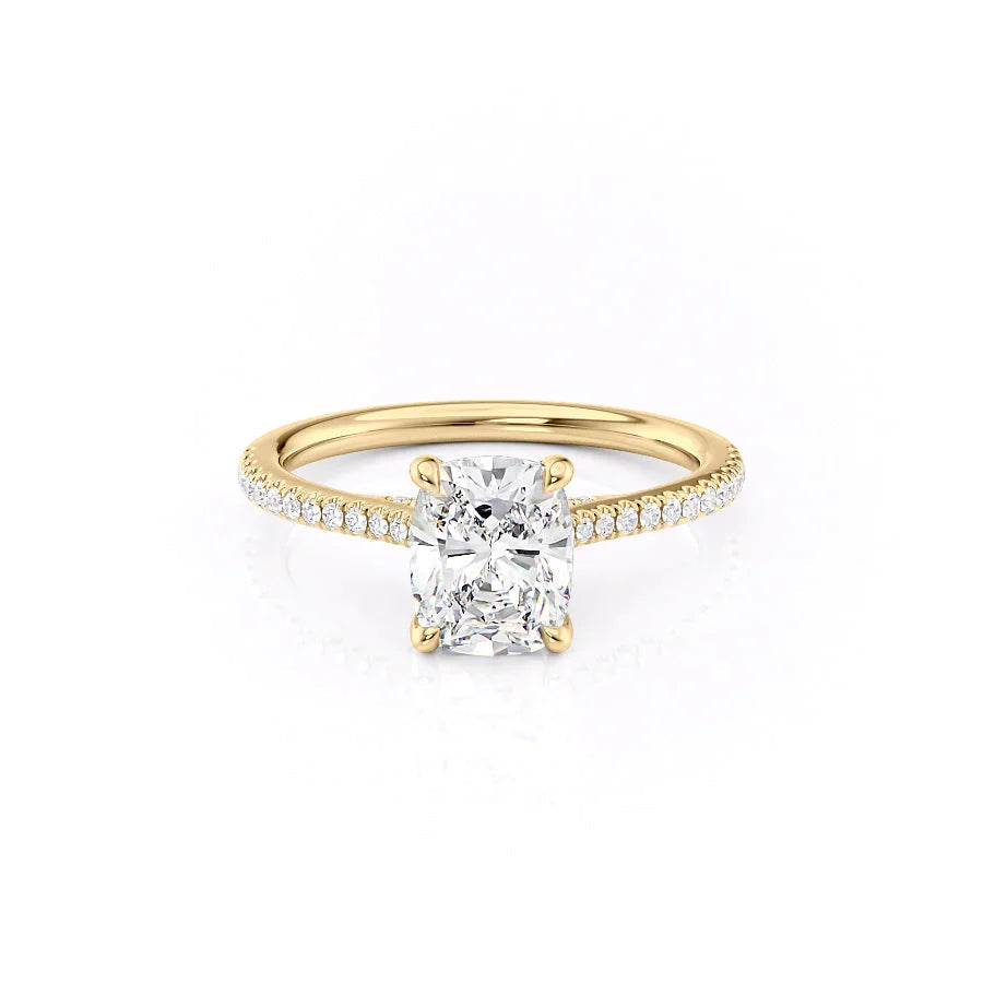 The Pave Claire Set With A 1 Carat E. Cushion 14K Yellow Gold Lab Diamond