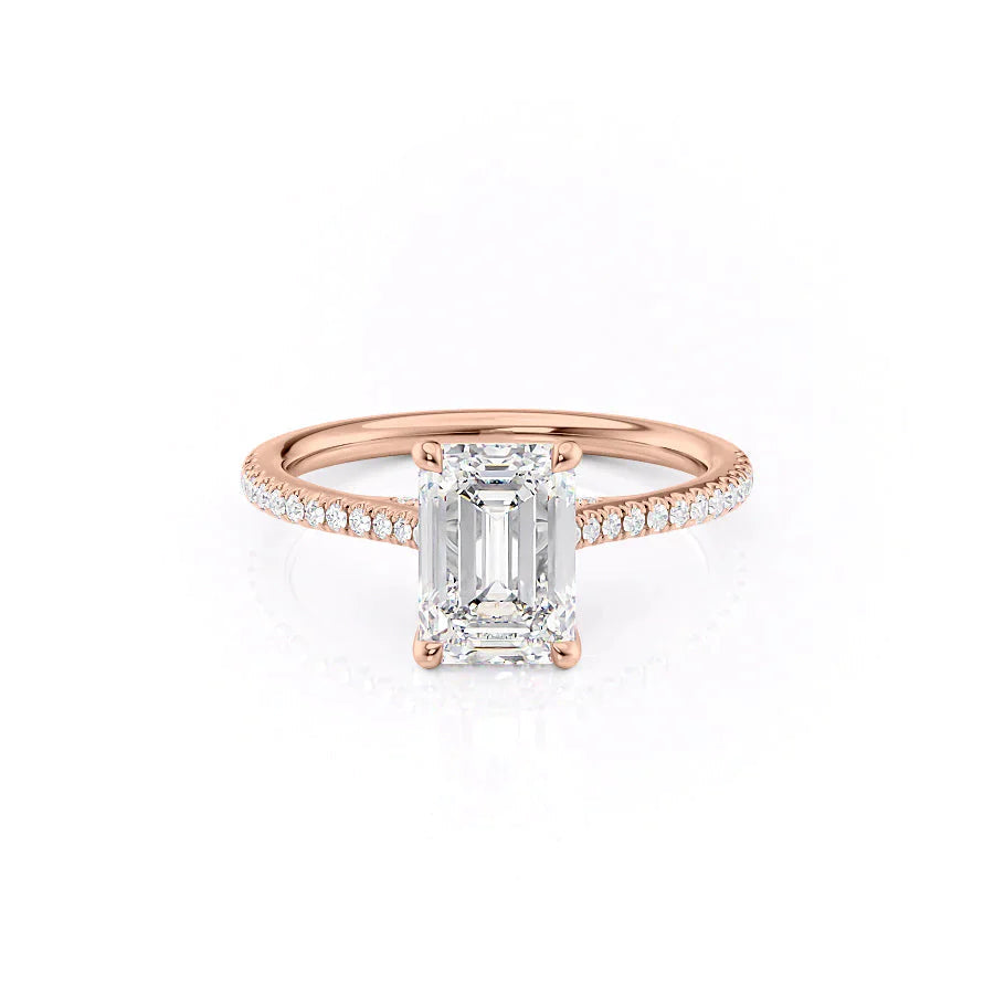 The Pave Claire Set  With A 3.5 Carat Emerald 14K Rose Gold Moissanite