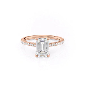 The Pave Claire Set  With A 1 Carat Emerald 14K Rose Gold Moissanite