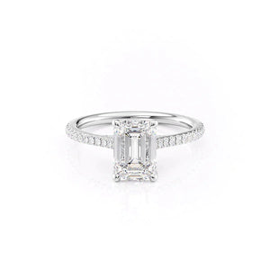 The Pave Claire Set  With A 2 Carat Emerald 14K White Gold Moissanite