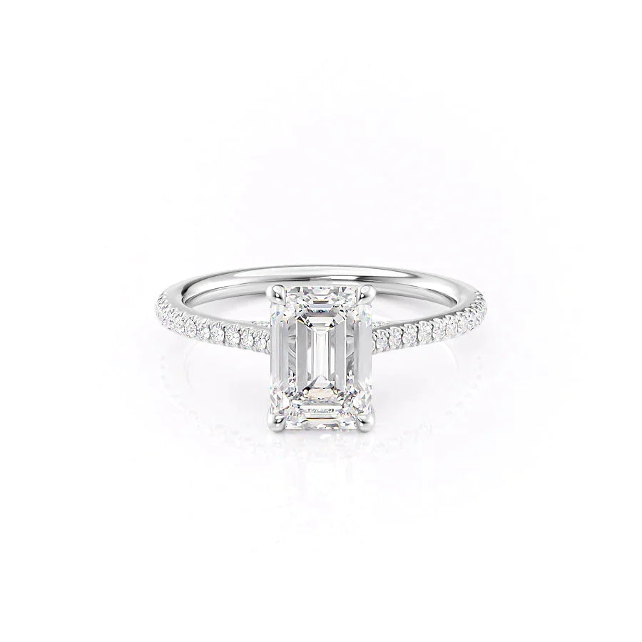 The Pave Claire Set  With A 2 Carat Emerald 18K White Gold Moissanite