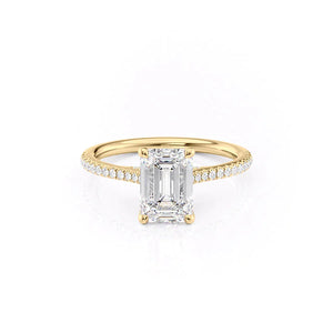 The Pave Claire Set  With A 3.5 Carat Emerald 18K Yellow Gold Moissanite