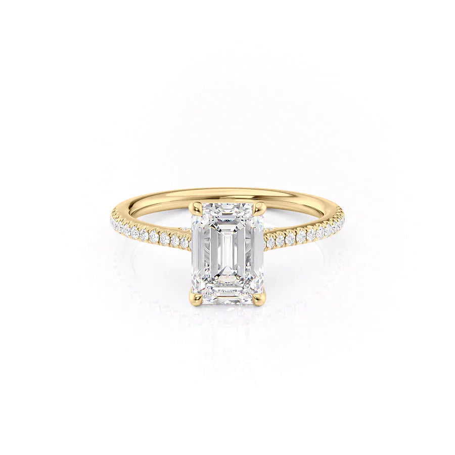 The Pave Claire Set With A 2 Carat Emerald 18K Yellow Gold Lab Diamond