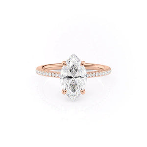 The Pave Claire Set  With A 4 Carat Marquise 14K Rose Gold Moissanite