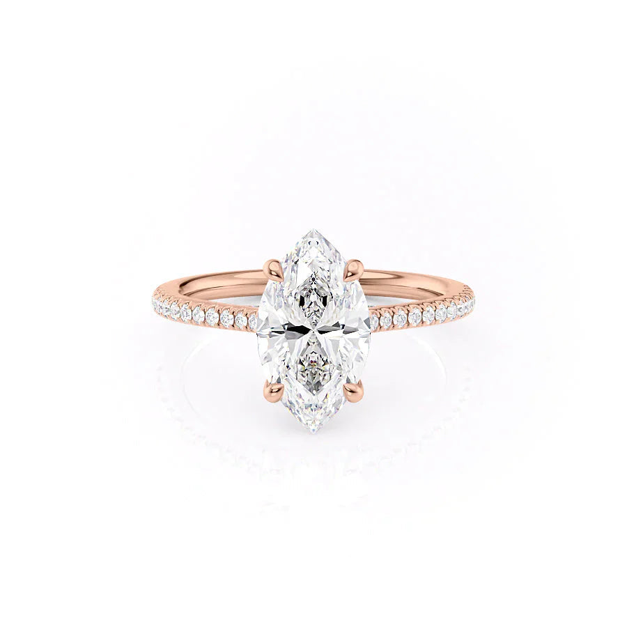 The Pave Claire Set  With A 3.5 Carat Marquise 14K Rose Gold Moissanite