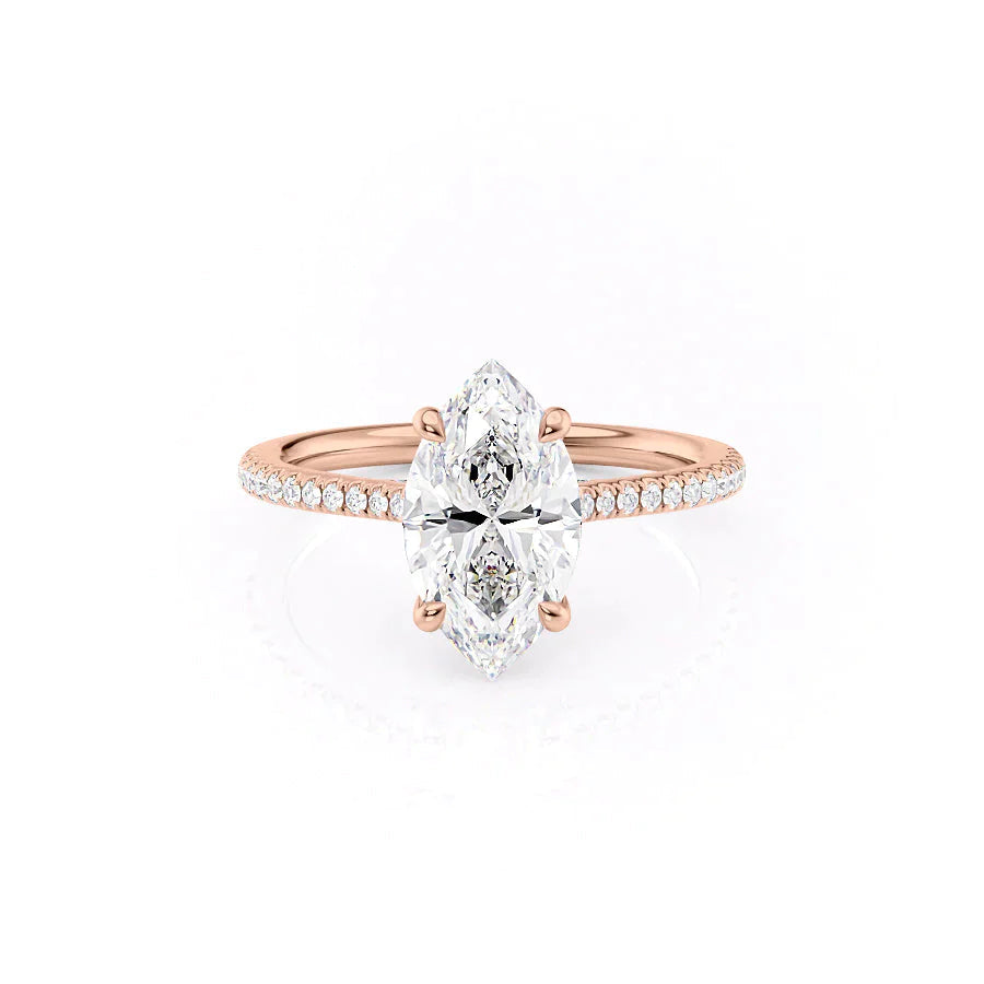 The Pave Claire Set With A 1 Carat Marquise 14K Rose Gold Lab Diamond