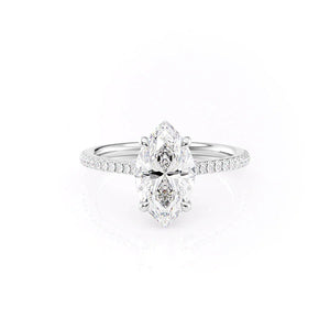 The Pave Claire Set  With A 3 Carat Marquise 14K White Gold Moissanite