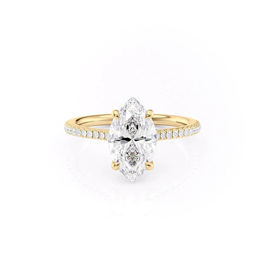 The Pave Claire Set  With A 4.5 Carat Marquise 14K Yellow Gold Moissanite