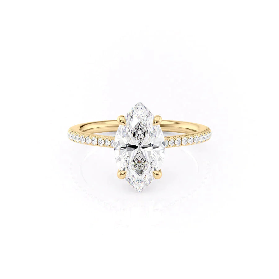 The Pave Claire Set With A 1 Carat Marquise 18K Yellow Gold Lab Diamond